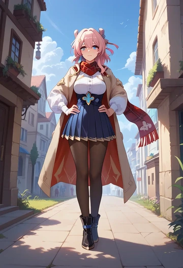 star rail,march 7th,winter,student uniform,fur-trimmed coat  - AI generated anime art